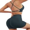 SUUKSESS Women Seamless 2 piece Workout Sets Strappy Padded Sports Bra Booty High Waisted Shorts Outfits (Deep Green,XS) view 4