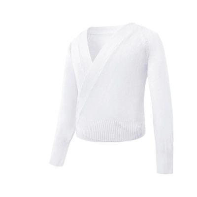 LNJMRU Ballet Dance Wrap Tops Girls' Wrap Sweater Dance Top Thick Warm Ballerina Long Sleeve Knit Cardigan Ballet Sweater(White,140(130-140cm Height)