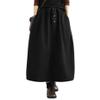 chouyatou Women's Elastic Waist Pleated Wool Skirt A-Line Wool Blend Midi Long Skirt with Pockets (Medium, Black)