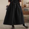 chouyatou Women's Elastic Waist Pleated Wool Skirt A-Line Wool Blend Midi Long Skirt with Pockets (Medium, Black) view 2