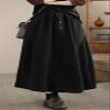 chouyatou Women's Elastic Waist Pleated Wool Skirt A-Line Wool Blend Midi Long Skirt with Pockets (Medium, Black) view 3