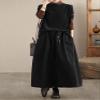chouyatou Women's Elastic Waist Pleated Wool Skirt A-Line Wool Blend Midi Long Skirt with Pockets (Medium, Black) view 4