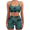 SUUKSESS Women Seamless 2 piece Workout Sets Strappy Padded Sports Bra Booty High Waisted Shorts Outfits (Deep Green Tie Dye,XS) view 2