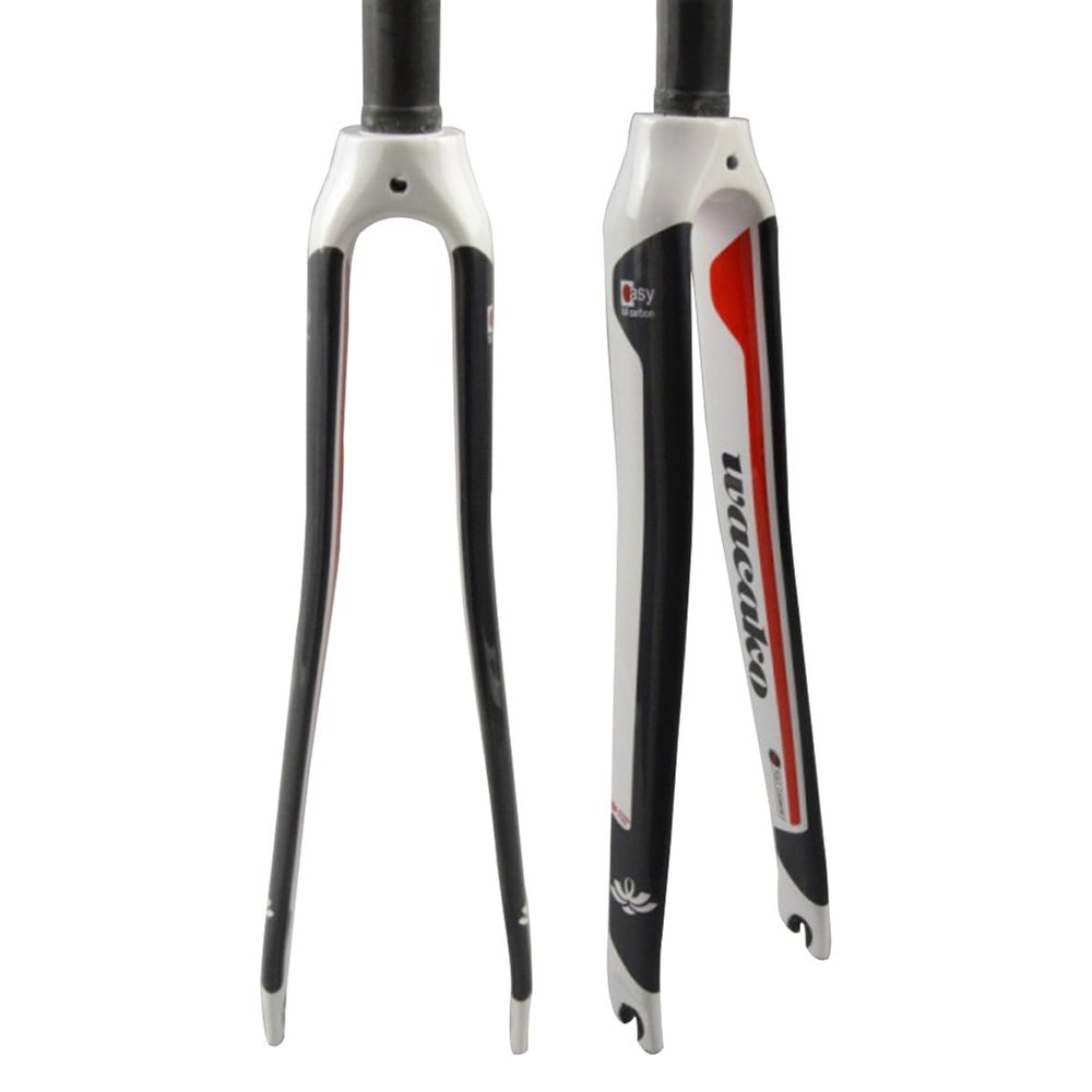 BSFHQS Carbon Fiber Rigid Fork Road Bikes Front Forks 700C 28.6MM 1-1/8" Straight Tube Hard Fork C Brake Quick Release Bikes Forks(White-Gray)