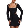 MISSORDPRO Women's Black Cut-Out Bodycon Dress with Tie Details and Long Sleeves Dresses view 1