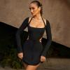 MISSORDPRO Women's Black Cut-Out Bodycon Dress with Tie Details and Long Sleeves Dresses view 3