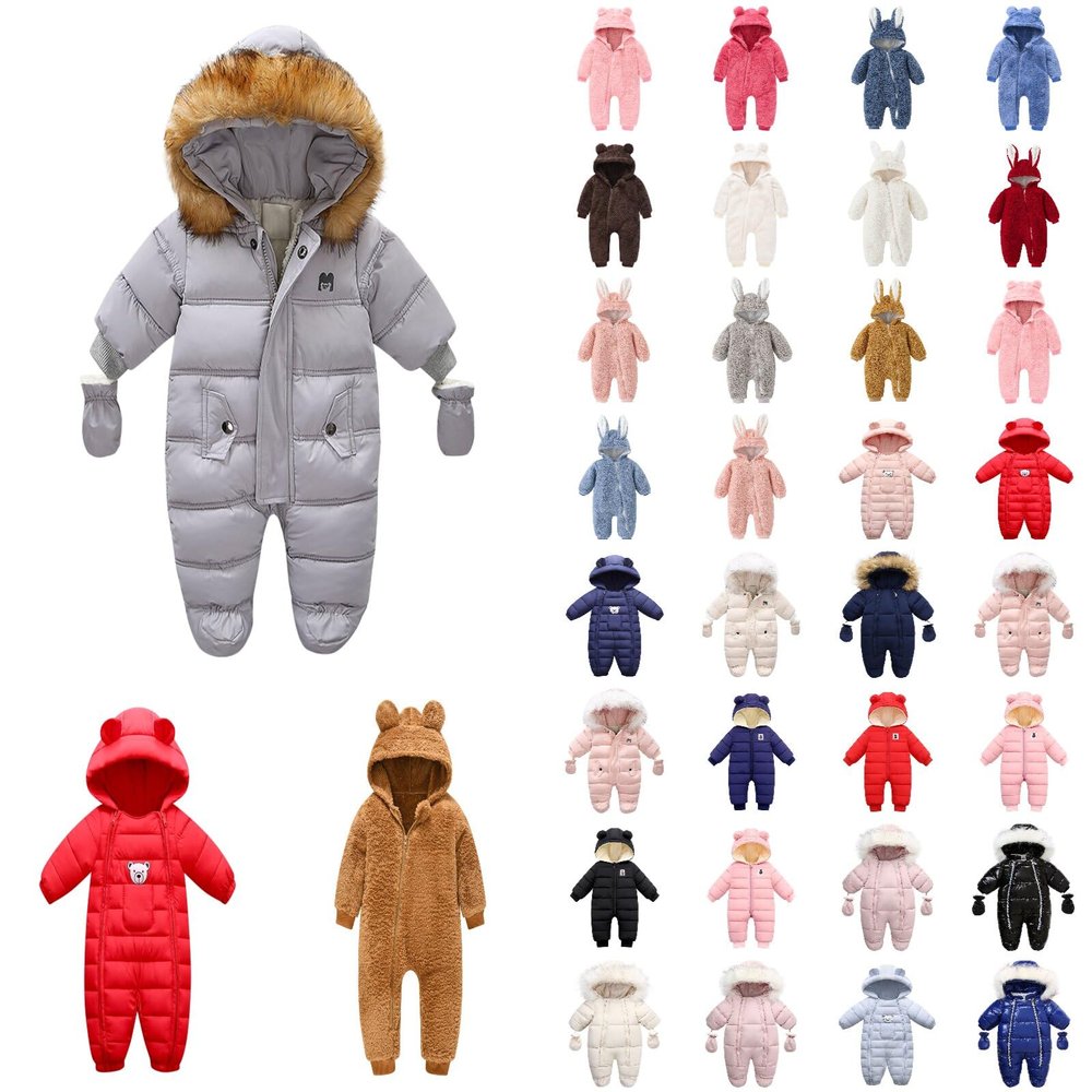 Betadog Newborn Fleece Footie Jumpsuit Hooded Warm Thicken Winter Outwear Snowsuit for Baby Girls (K-Beige, 6-9 Months)