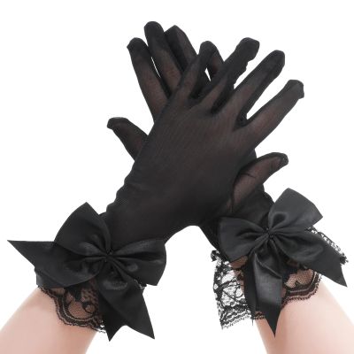 Aeaocvo Tea Party Gloves - Black Lace Ladies' Bow Hand Gloves for Dancing, Dinner Party, Masquerade, Easter, Funeral