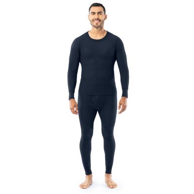 Indera Men's Traditional Waffle Thermal Underwear Long Johns Crew Top and Pant Set, Navy Blue, 3X