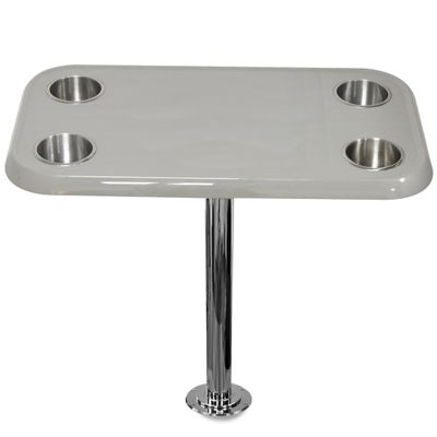 Grey Boat Table Top Set w/ Secure Mounting Hardware  Pontoon Boat Table Set w/ Heavy-Duty Flat Mount Head, Durable 304 Stainless Steel Stand Post & Cup Holders - Compact, Easy to Install & Remove