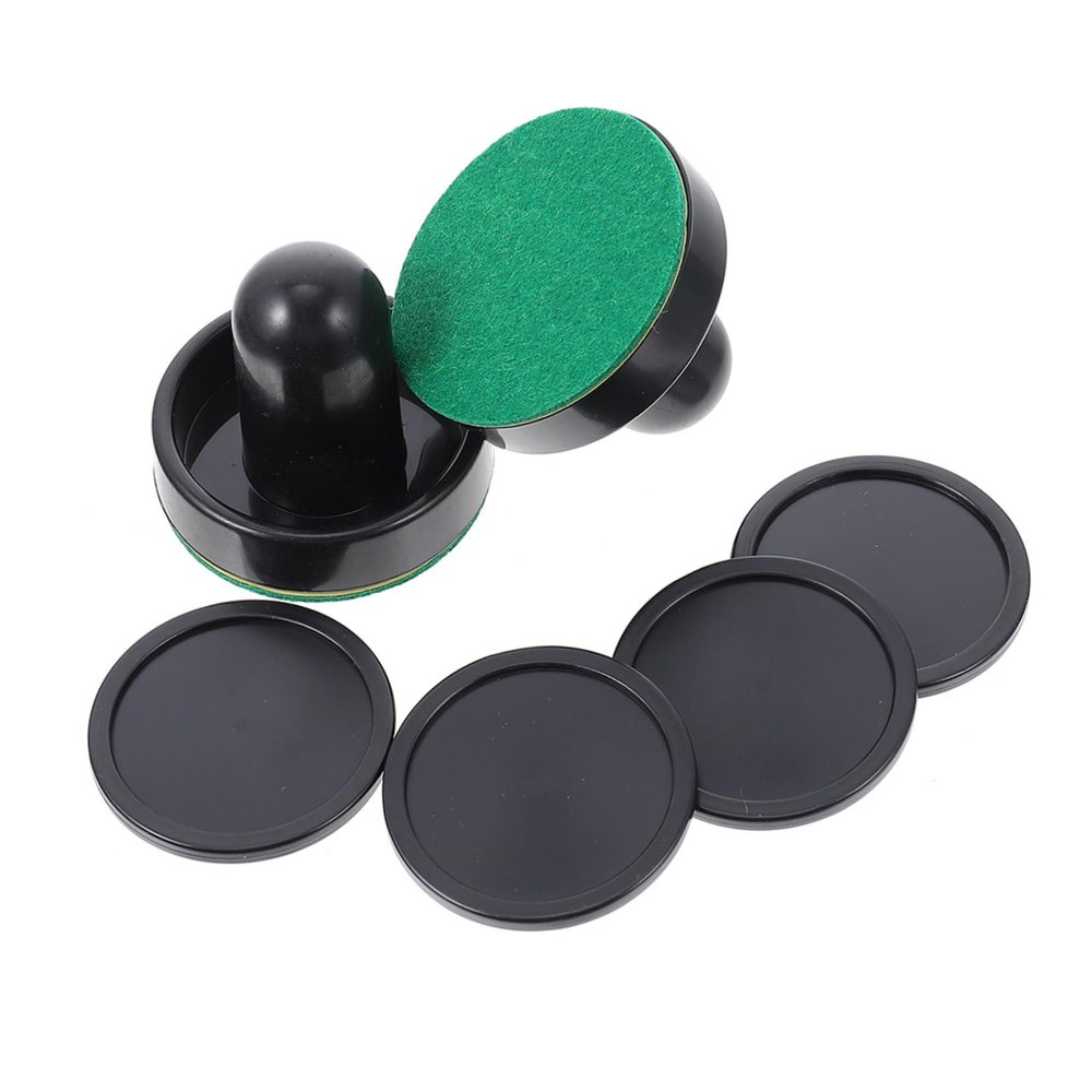 HANABASS 2sets Air Hockey Pucks and Paddles Black Handles with Black Balls Replacement for Game Tables Essential Accessory for Family Fun