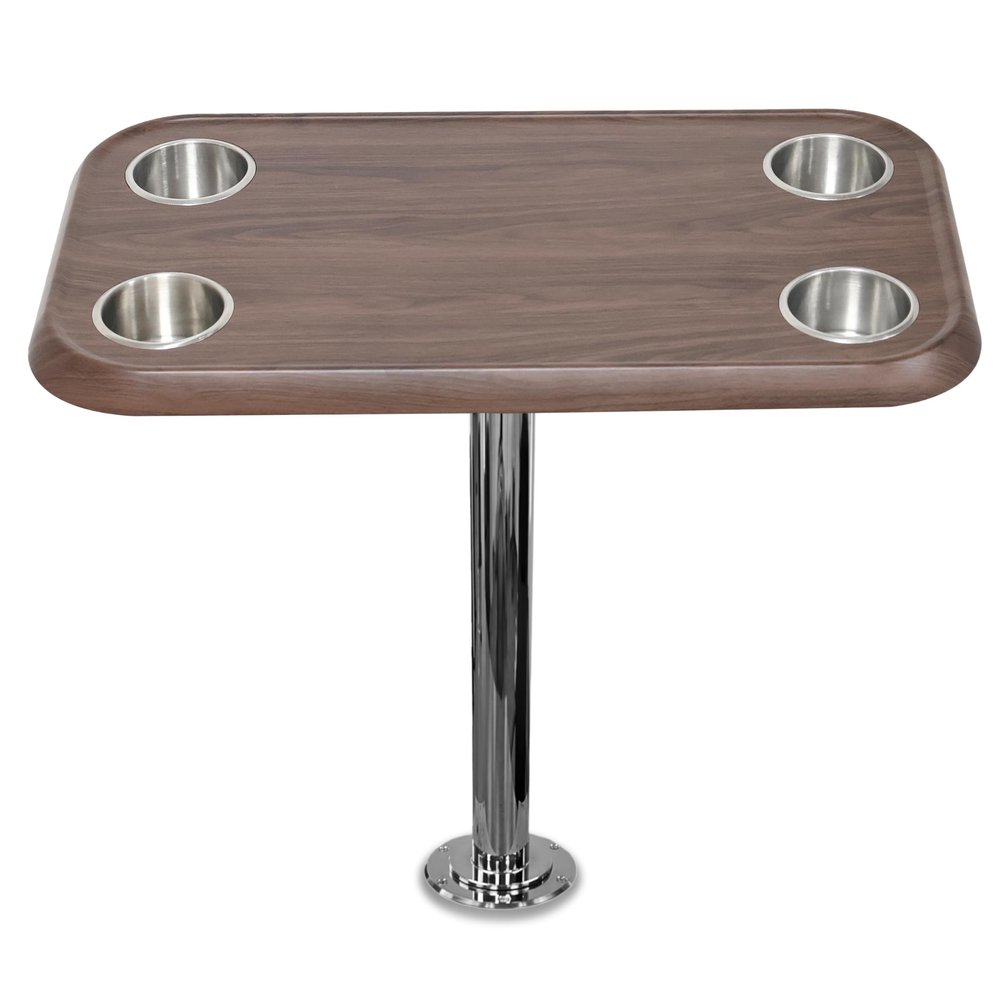 Brown Boat Table Top Set w/Secure Mounting Hardware  Pontoon Boat Table Set w/Heavy-Duty Flat Mount Head, Durable 304 Stainless Steel Stand Post & Cup Holders - Compact, Easy to Install & Remove