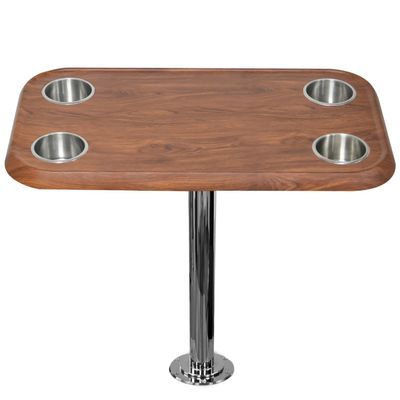 Cinnamon Boat Table Top Set w/ Secure Mounting Hardware Pontoon Boat Table Set w/ Heavy-Duty Flat Mount Head, Durable 304 Stainless Steel Stand Post & Cup Holders - Compact, Easy to Install & Remove
