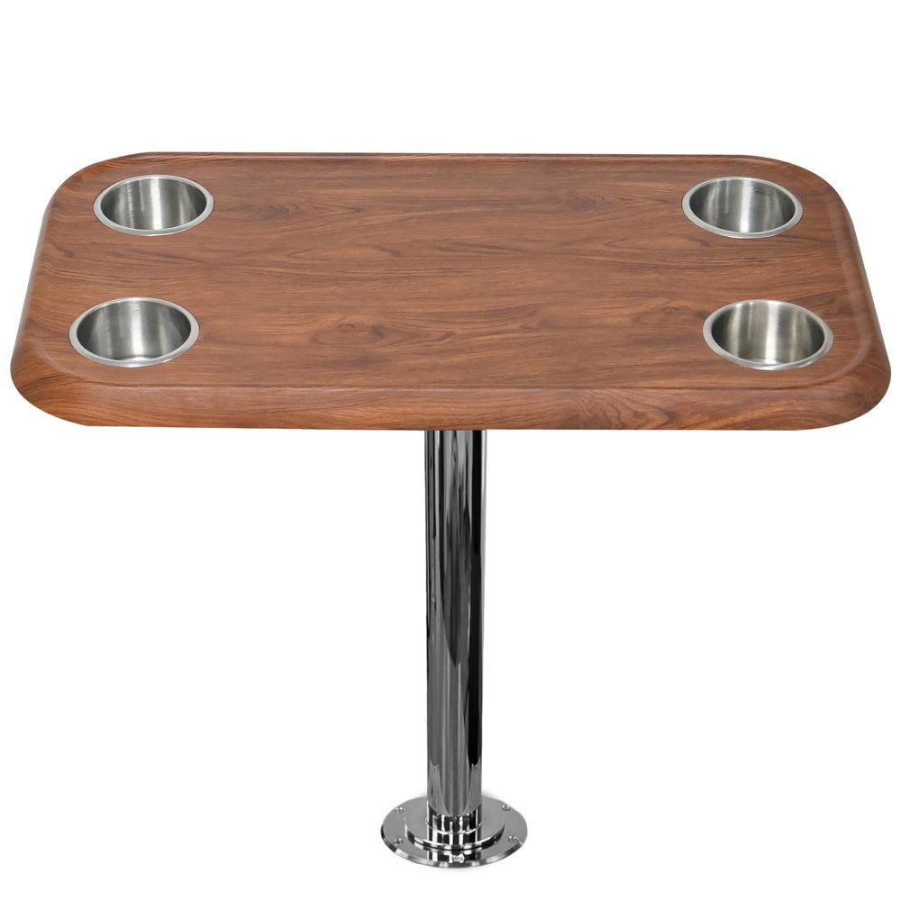 Cinnamon Boat Table Top Set w/ Secure Mounting Hardware Pontoon Boat Table Set w/ Heavy-Duty Flat Mount Head, Durable 304 Stainless Steel Stand Post & Cup Holders - Compact, Easy to Install & Remove