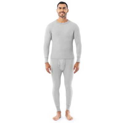 Indera Men's Traditional Waffle Thermal Underwear Long Johns Crew Top and Pant Set, Grey, 3X