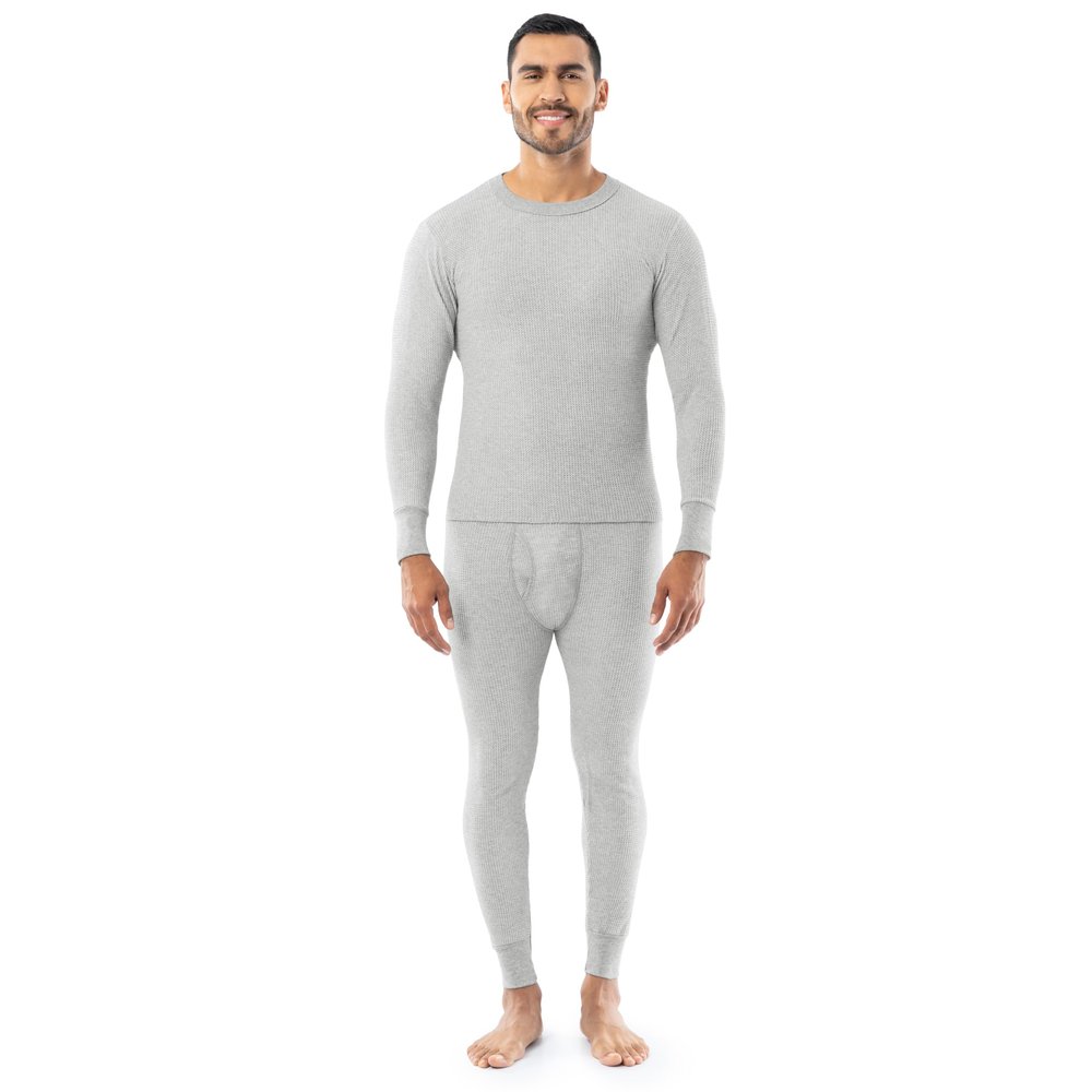 Indera Men's Traditional Waffle Thermal Underwear Long Johns Crew Top and Pant Set, Grey, 3X