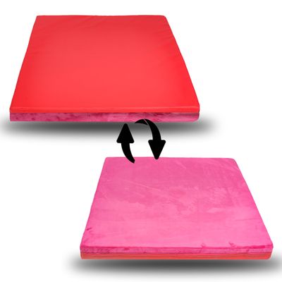 Foamma Two-way Mat - Reversible Vinyl & Velvet Gymnastics Mat, Exercise Mat with Water-Proof Cover, High-Density Workout Mat, Gymnastics Equipment for Kids and Adults - 4" x 4 ft x 4 ft, Pink and Red
