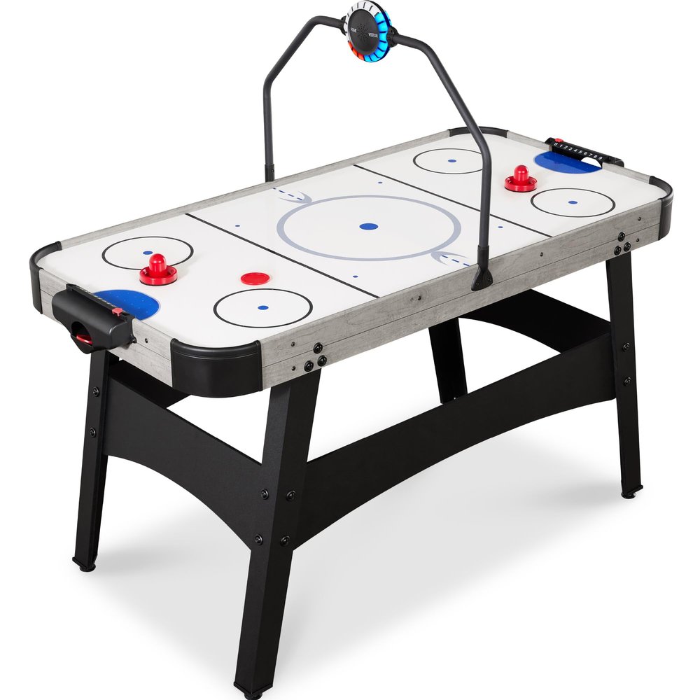 Best Choice Products LED 54 Inch Air Hockey Game Table w/Light-up Scoreboard, Powerful Motor, AC Outlet. Includes 2 Pucks, 2 Pushers - Gray