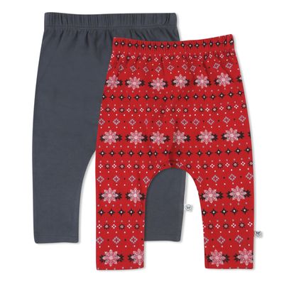 HonestBaby Multipack Harem Pants Roomy Fit Pull on Bottoms 100% Organic Cotton for Infant Baby Boys, Girls, Unisex, Fair Isle Red, 6-9 Months