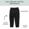 Easy Fit Cargo Sweat Pant 100% Organic Cotton Baby, Toddler, Boys, Girls, Unisex, Black, 24 Months view 2