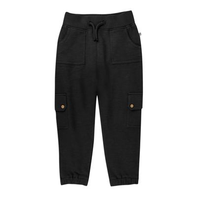 Easy Fit Cargo Sweat Pant 100% Organic Cotton Baby, Toddler, Boys, Girls, Unisex, Black, 2 Years
