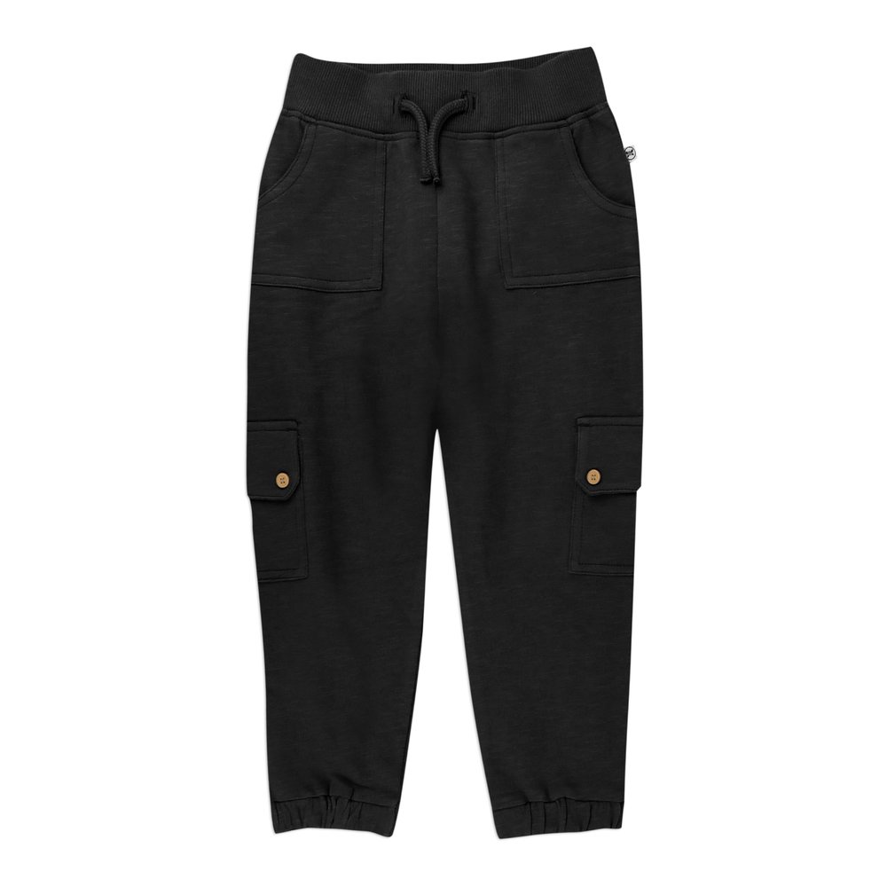Easy Fit Cargo Sweat Pant 100% Organic Cotton Baby, Toddler, Boys, Girls, Unisex, Black, 2 Years