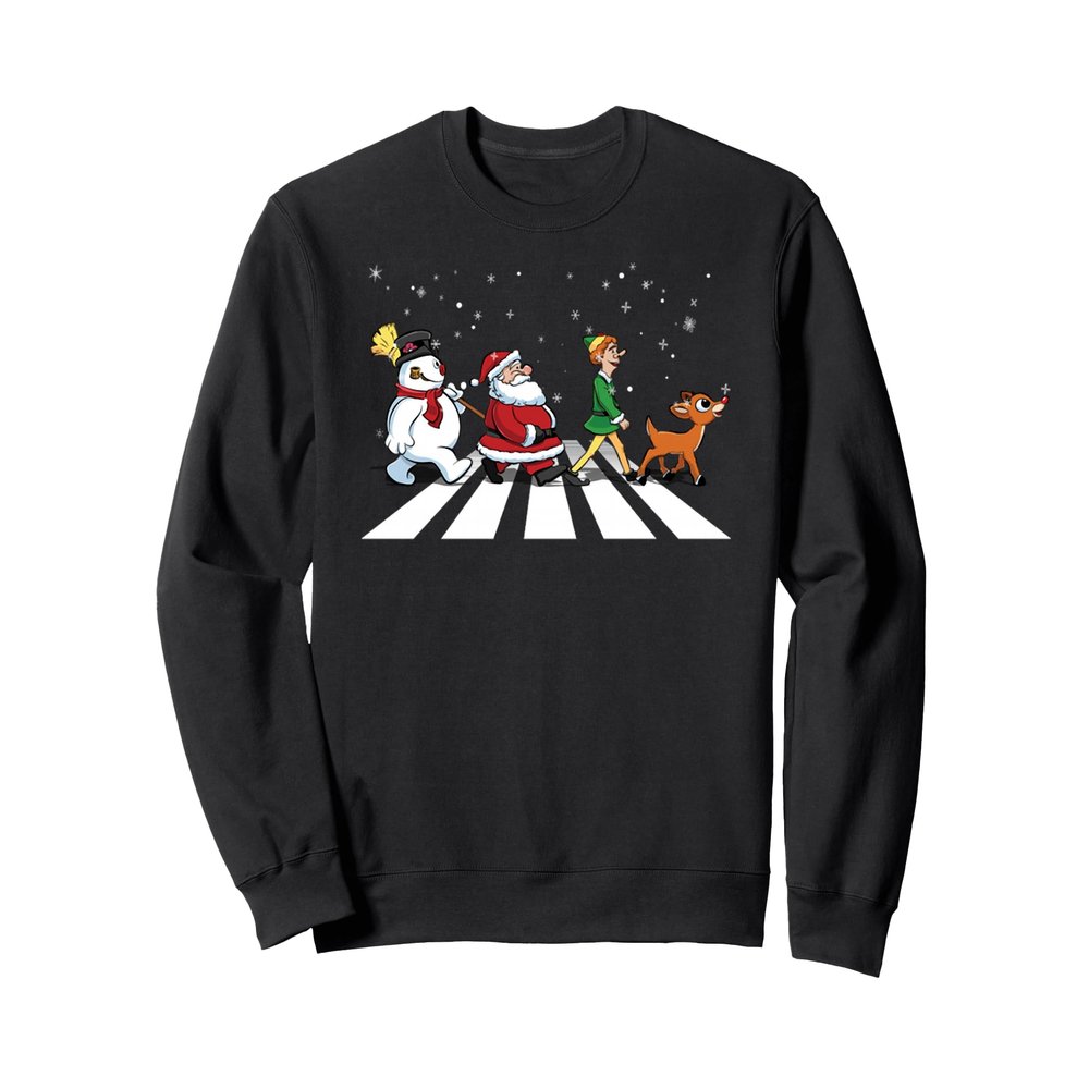 Christmas Road Snowman Santa Elf Reindeer Xmas Crosswalk Sweatshirt