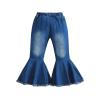 Wide Leg Denim Pants for Girl 2024 Toddler Baby Girl Kids Flared Denim Pants Ruffled Wide Legs Ripped (A, 12-24 Months) view 1