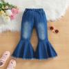 Wide Leg Denim Pants for Girl 2024 Toddler Baby Girl Kids Flared Denim Pants Ruffled Wide Legs Ripped (A, 12-24 Months) view 2