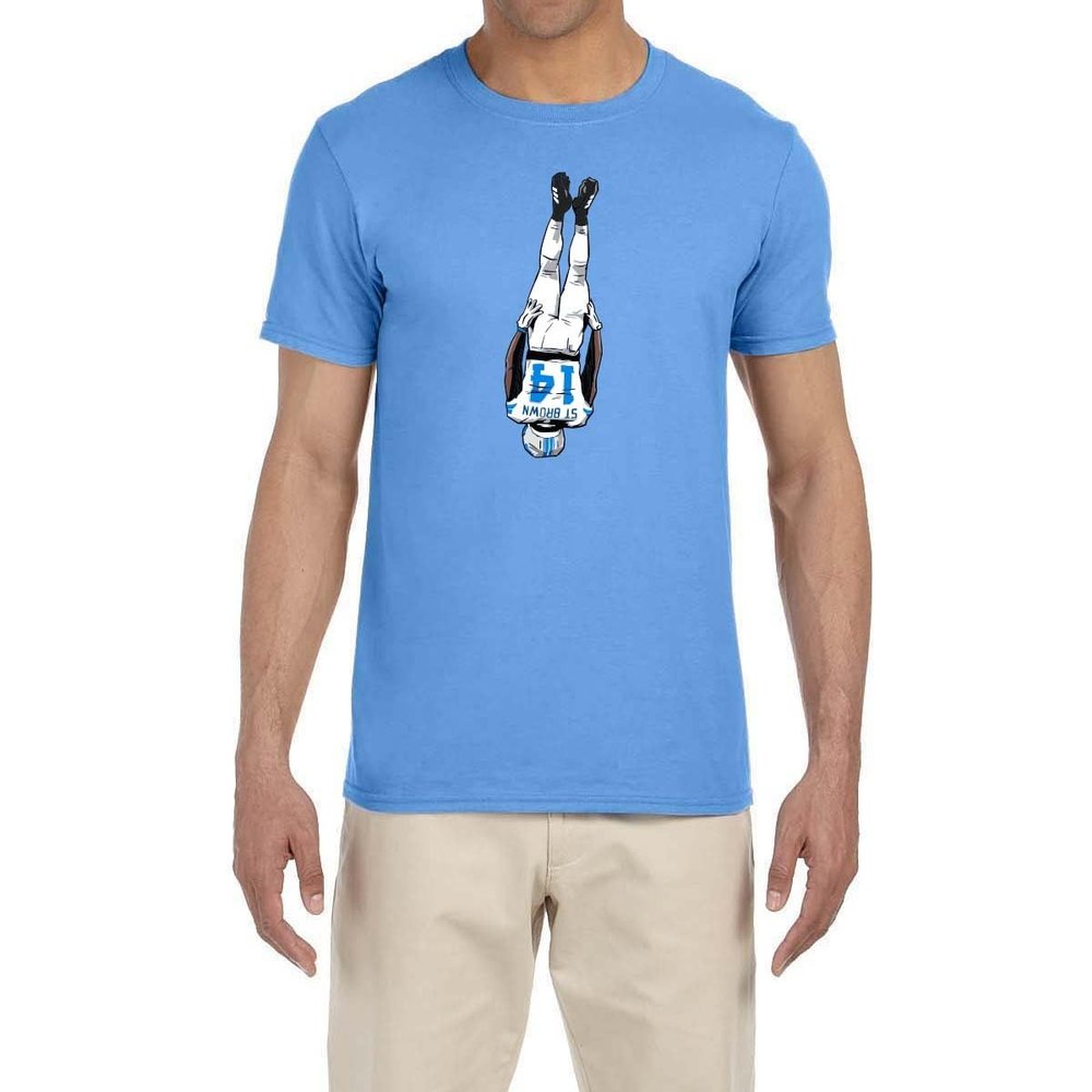 Blue Detroit Amon Ra St Brown Standing On Head T-Shirt Youth Large