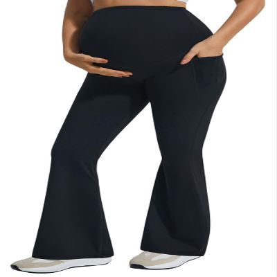 JOYSPELS Maternity Flare Leggings Over The Belly with Pockets Soft, Comfortable Pregnancy Yoga & Daily & Work Pants Black