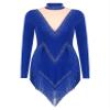 HULIJA Women's Sparkly Latin Dance Dress Long Sleeve Tassel Cha Cha Salsa Rumba Tango Performance Costume Blue Medium view 1