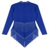 HULIJA Women's Sparkly Latin Dance Dress Long Sleeve Tassel Cha Cha Salsa Rumba Tango Performance Costume Blue Medium view 4