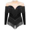 HULIJA Women's Long Sleeve Sheer Mesh Patchwork Latin Dance Costume Leotard Tango Jazz Dance Leotard Black Small view 1