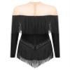 HULIJA Women's Long Sleeve Sheer Mesh Patchwork Latin Dance Costume Leotard Tango Jazz Dance Leotard Black Small view 2