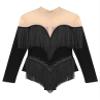 HULIJA Women's Long Sleeve Sheer Mesh Patchwork Latin Dance Costume Leotard Tango Jazz Dance Leotard Black Small view 3