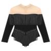 HULIJA Women's Long Sleeve Sheer Mesh Patchwork Latin Dance Costume Leotard Tango Jazz Dance Leotard Black Small view 4
