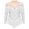 HULIJA Women's Long Sleeve Sheer Mesh Patchwork Latin Dance Costume Leotard Tango Jazz Dance Leotard White X-Large view 1