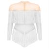 HULIJA Women's Long Sleeve Sheer Mesh Patchwork Latin Dance Costume Leotard Tango Jazz Dance Leotard White X-Large view 2