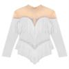 HULIJA Women's Long Sleeve Sheer Mesh Patchwork Latin Dance Costume Leotard Tango Jazz Dance Leotard White X-Large view 3