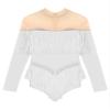 HULIJA Women's Long Sleeve Sheer Mesh Patchwork Latin Dance Costume Leotard Tango Jazz Dance Leotard White X-Large view 4