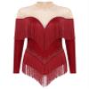 HULIJA Women's Long Sleeve Sheer Mesh Patchwork Latin Dance Costume Leotard Tango Jazz Dance Leotard Burgundy Medium view 1