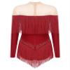 HULIJA Women's Long Sleeve Sheer Mesh Patchwork Latin Dance Costume Leotard Tango Jazz Dance Leotard Burgundy Medium view 2