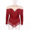 HULIJA Women's Long Sleeve Sheer Mesh Patchwork Latin Dance Costume Leotard Tango Jazz Dance Leotard Burgundy Medium view 3