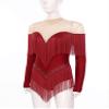 HULIJA Women's Long Sleeve Sheer Mesh Patchwork Latin Dance Costume Leotard Tango Jazz Dance Leotard Burgundy Medium view 4