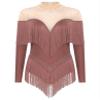 HULIJA Women's Long Sleeve Sheer Mesh Patchwork Latin Dance Costume Leotard Tango Jazz Dance Leotard Dusty Pink Small view 1