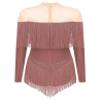 HULIJA Women's Long Sleeve Sheer Mesh Patchwork Latin Dance Costume Leotard Tango Jazz Dance Leotard Dusty Pink Small view 2