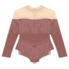 HULIJA Women's Long Sleeve Sheer Mesh Patchwork Latin Dance Costume Leotard Tango Jazz Dance Leotard Dusty Pink Small view 4