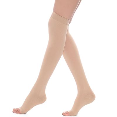 Compression Socks for Women, Comfortable Support Compression Stockings Knee High Compression Socks for Women Relieve Fatigue for Men Women(Open toe Skin Tone,Large)