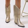 Women's Sparkle Silver Cowboy Boots - Glitter Sequin Fringe Boots with Pointy Toe & Stiletto Heel, Perfect for Disco Cowgirl Outfits & Parties (Gold, Adult, Women, 7.5, Digital, US Shoe System, Medium (Medium)) view 2